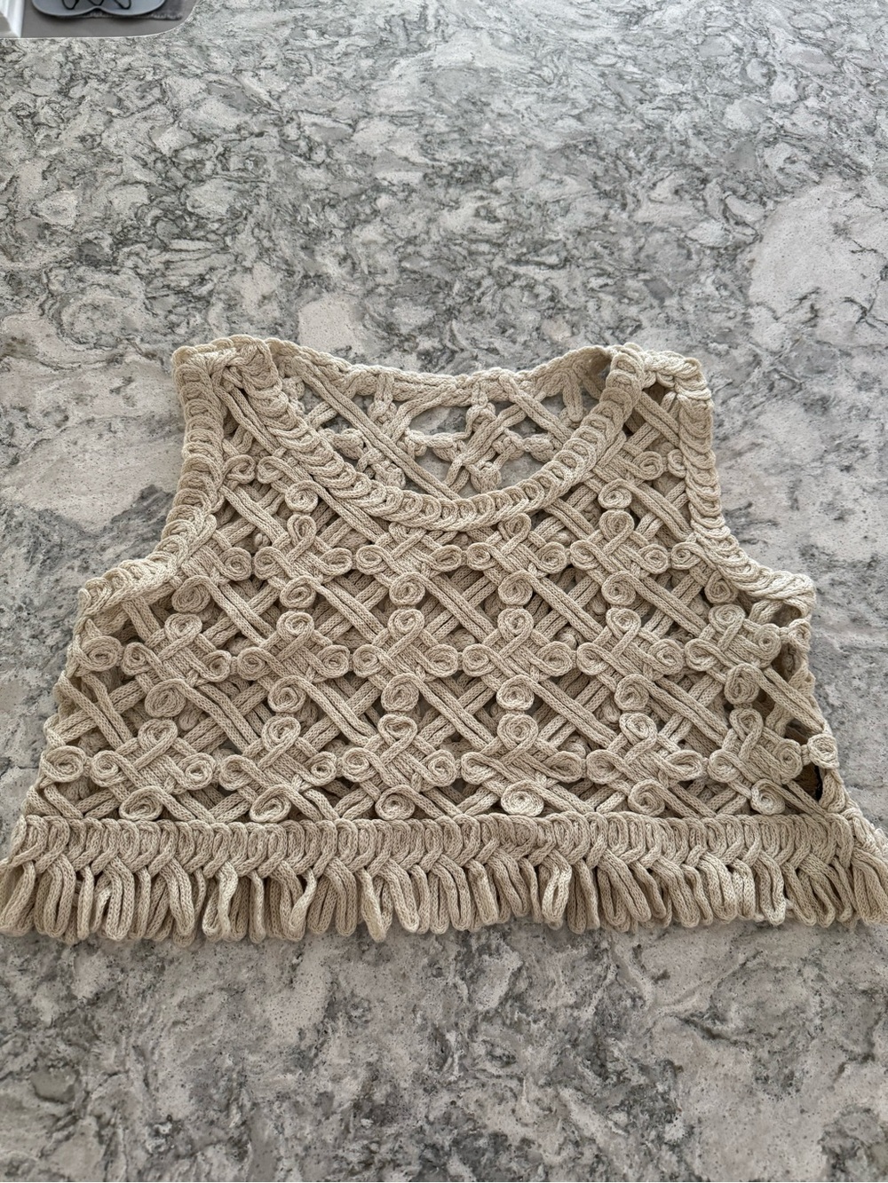 Handmade Macramé Crop Top in Natural Cream - Size M
